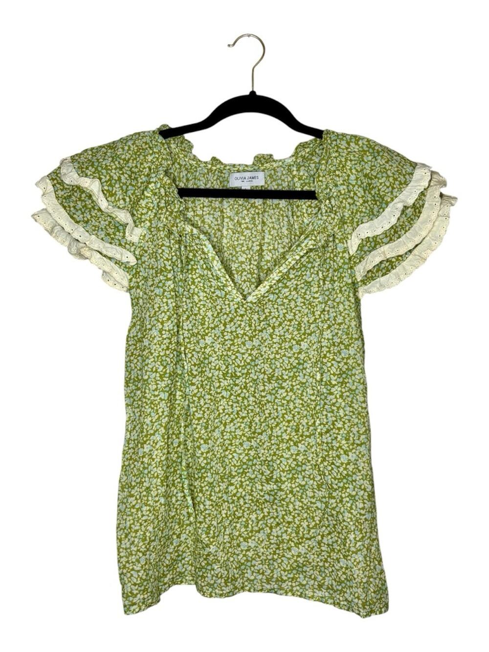Olivia James cotton ruffle sleeve lace trio blouse floral print women’s size L